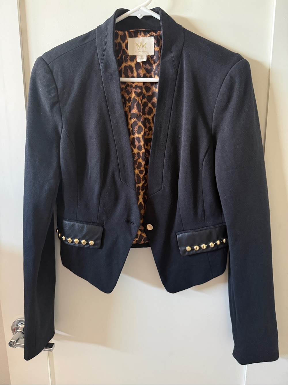 Stud-Trim Blazer with Leopard Lining, Size XL by Nicki Minaj